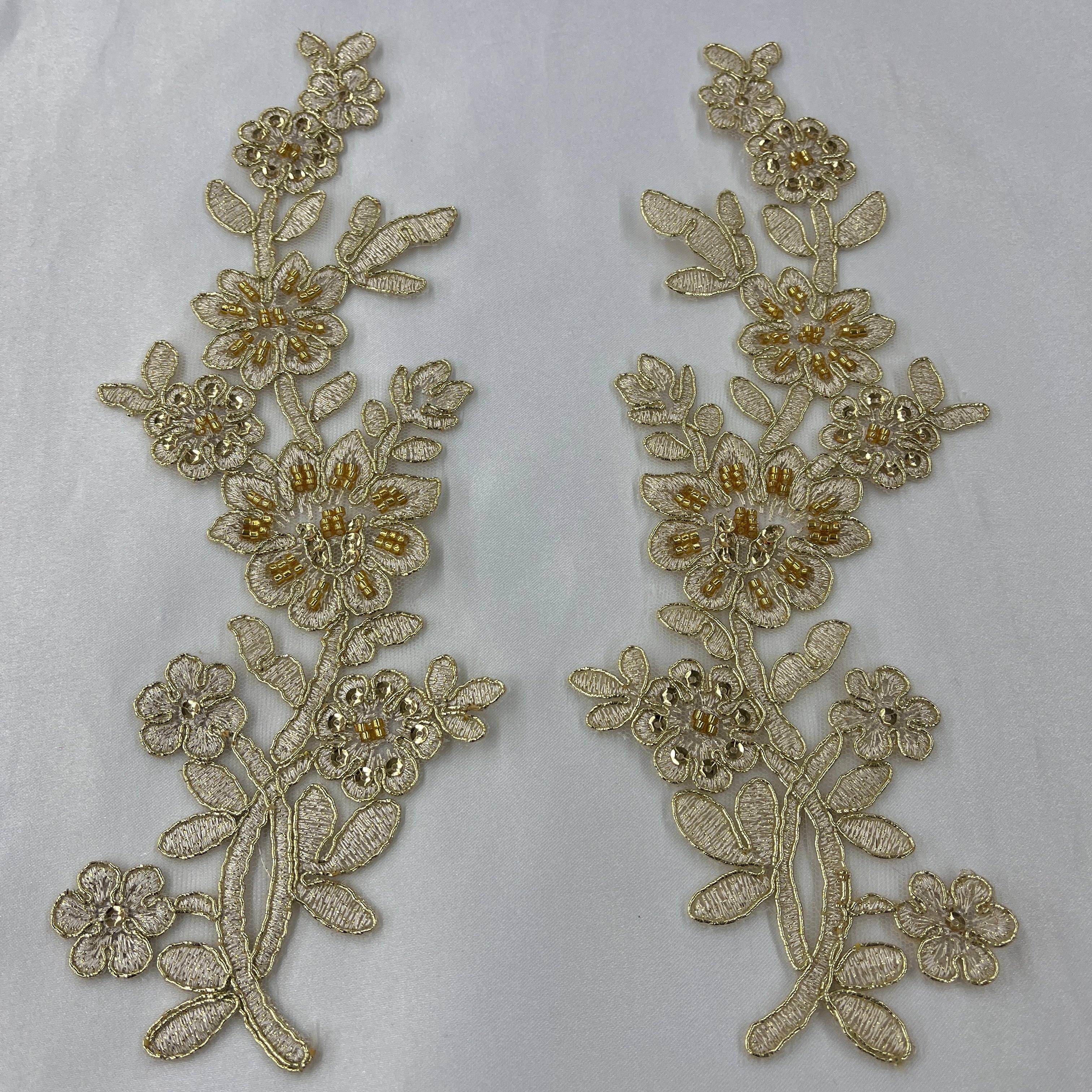Beaded & Corded Floral Lace Applique Embroidered on 100% Polyester Net Mesh | Lace USA - 95919W-BP