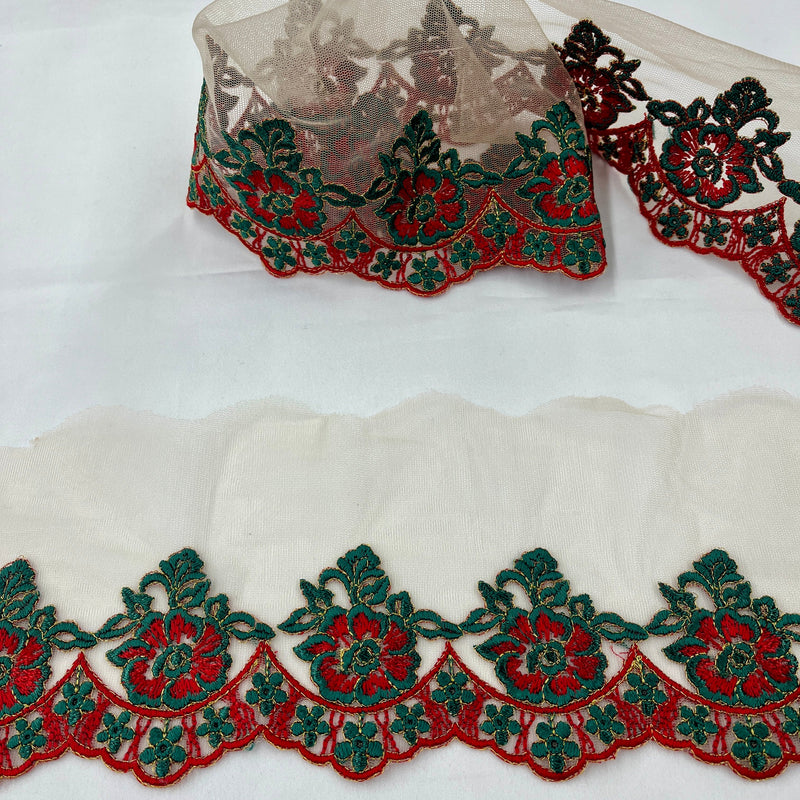 Colorful Floral Lace Trimming Embroidered on 100% Polyester Net Mesh | Spandex Palace- 21902W