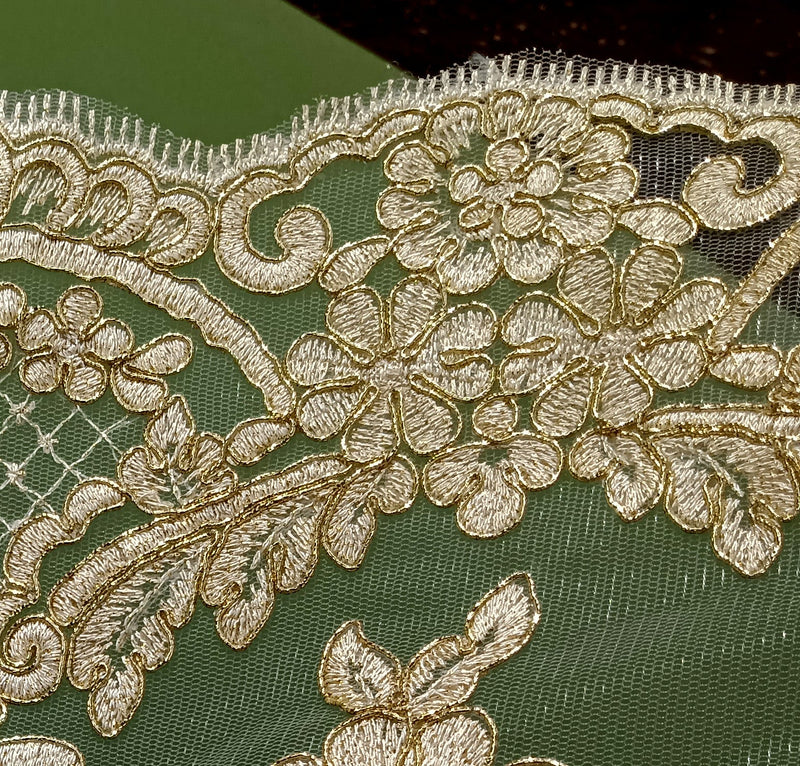 Corded Double Sided Lace Trimming Embroidered on 100% Polyester Net Mesh | Lace USA - 95329W/2