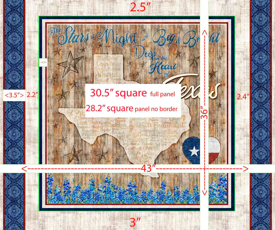 ATXSH Texas Map Panel Cotton 44"/45" Fabric Per Yard