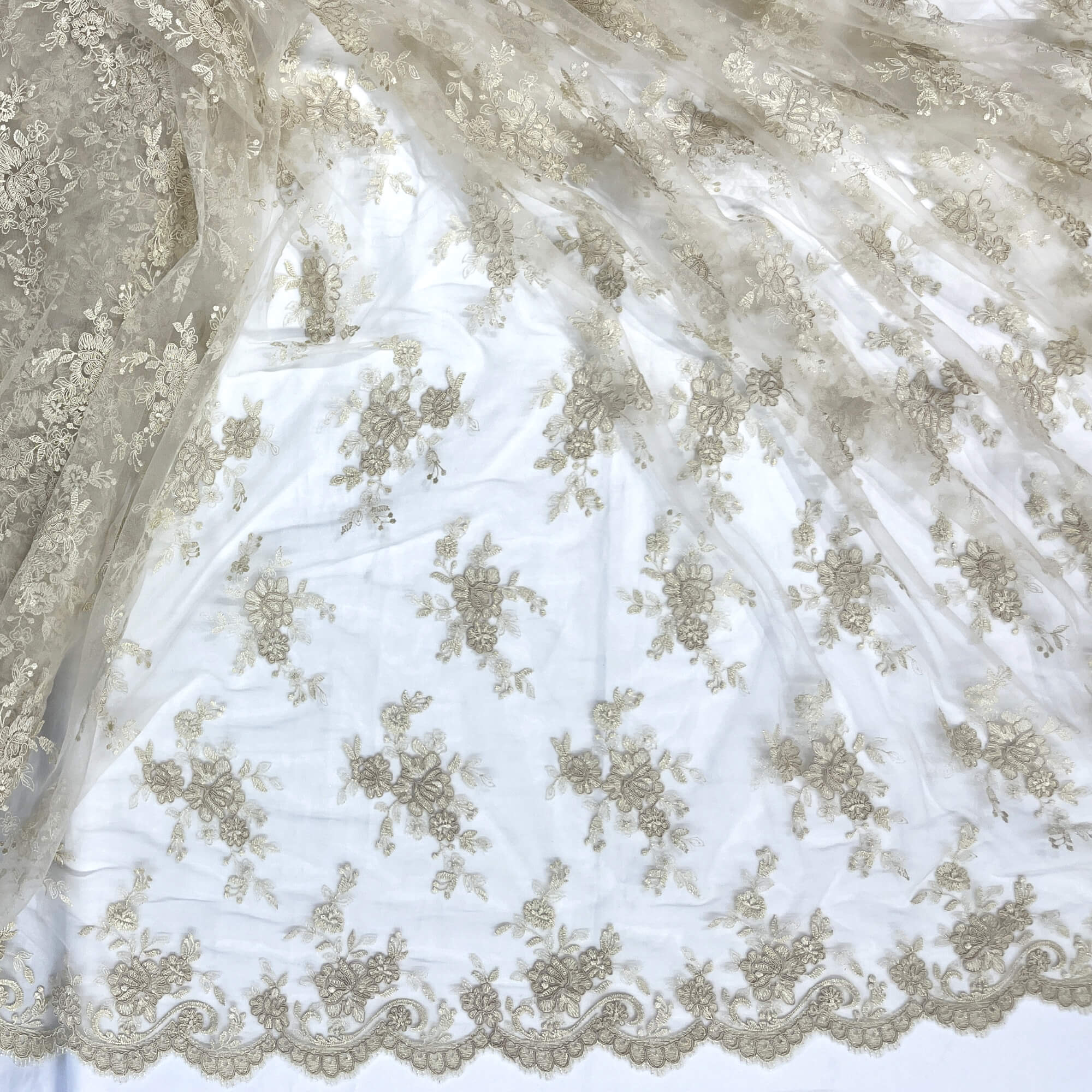 Corded Bridal Lace Fabric Embroidered on 100% Polyester Net Mesh | Lace USA - 96517W
