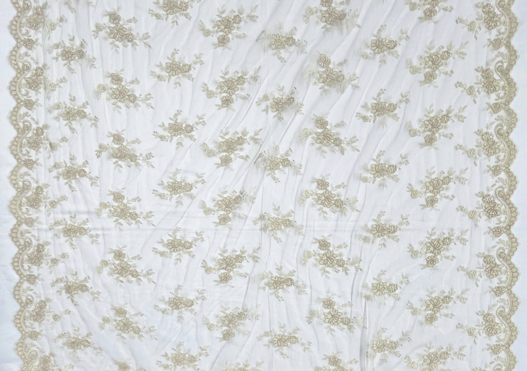 Corded Bridal Lace Fabric Embroidered on 100% Polyester Net Mesh | Lace USA - 96517W