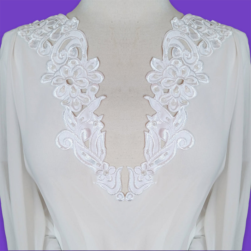 Beaded Lace Applique Embroidered on 100% Polyester Satin | Lace USA - 89917S-BP