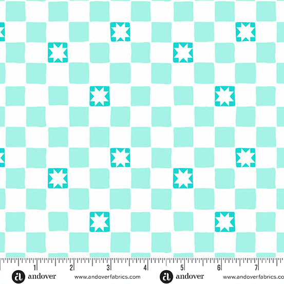 Aqua Twinkle Tiles Color Pop Playground Cotton 44"/45" Fabric Per Yard