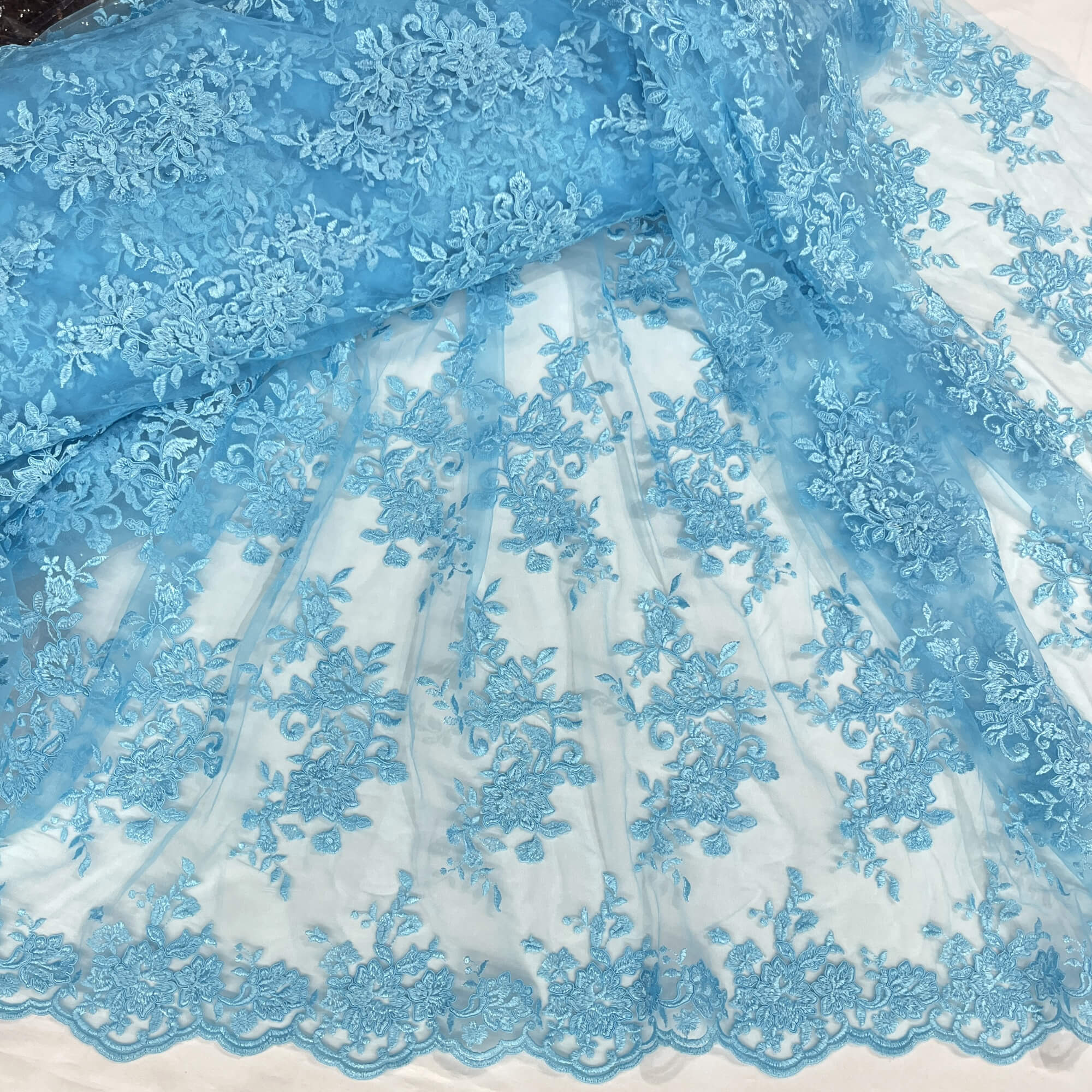 Corded Floral Lace Fabric with Scalloped Edges – Bridal & Dress Lace | Lace USA - 97154W