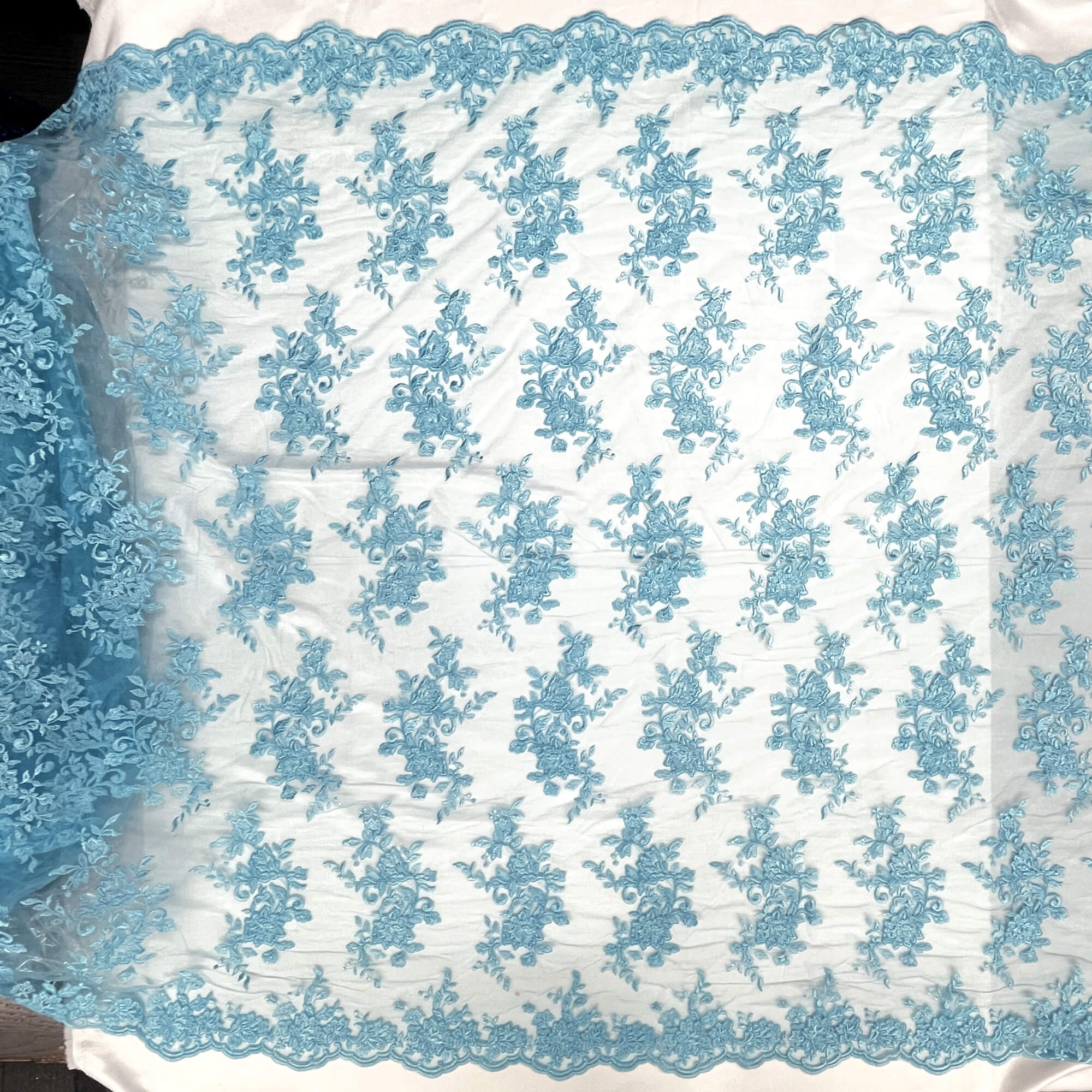 Corded Floral Lace Fabric with Scalloped Edges – Bridal & Dress Lace | Lace USA - 97154W