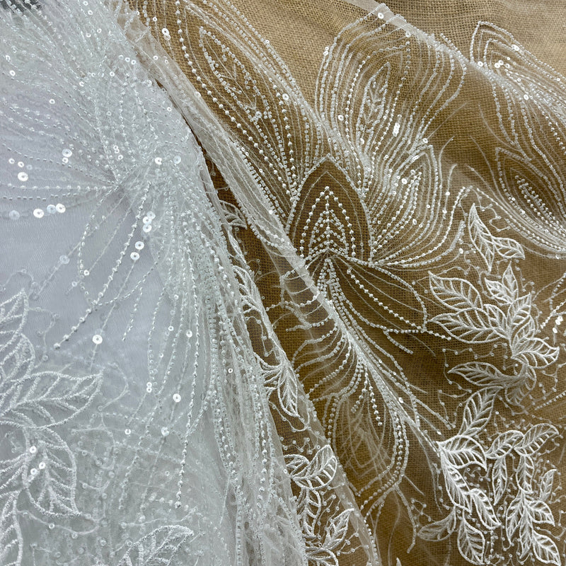 Beaded & Sequined Lace Fabric Embroidered on 100% Polyester Net Mesh | Spandex Palace - GD-2918