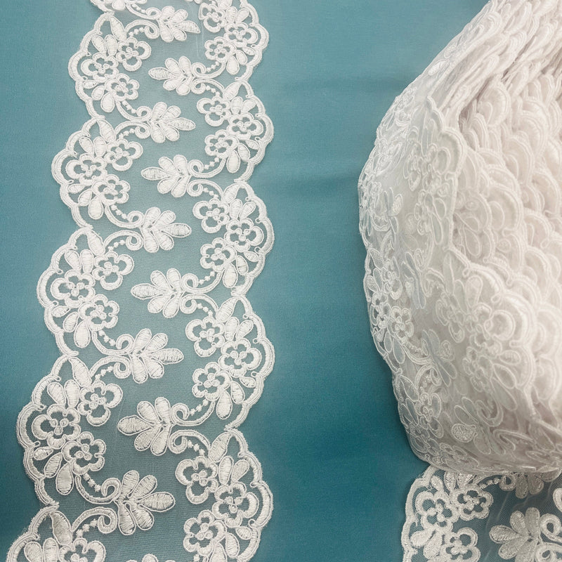 Beaded Lace Applique Embroidered on 100% Polyester Net Mesh | Spandex Palace | Spandex Palace