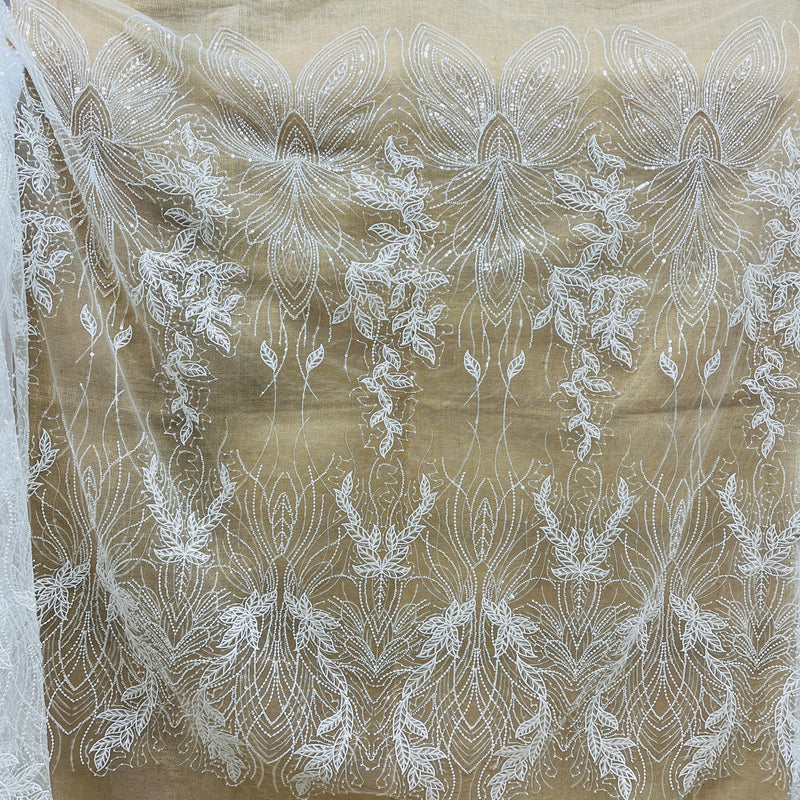 Beaded & Sequined Lace Fabric Embroidered on 100% Polyester Net Mesh | Spandex Palace - GD-2918