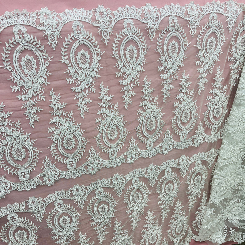 Beaded & Corded Lace Fabric Embroidered on 100% Polyester Net Mesh | Lace USA - 97055W-BPB