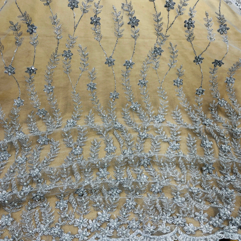 Beaded Lace Fabric Embroidered on 100% Polyester Net Mesh | Lace USA - GD-18613