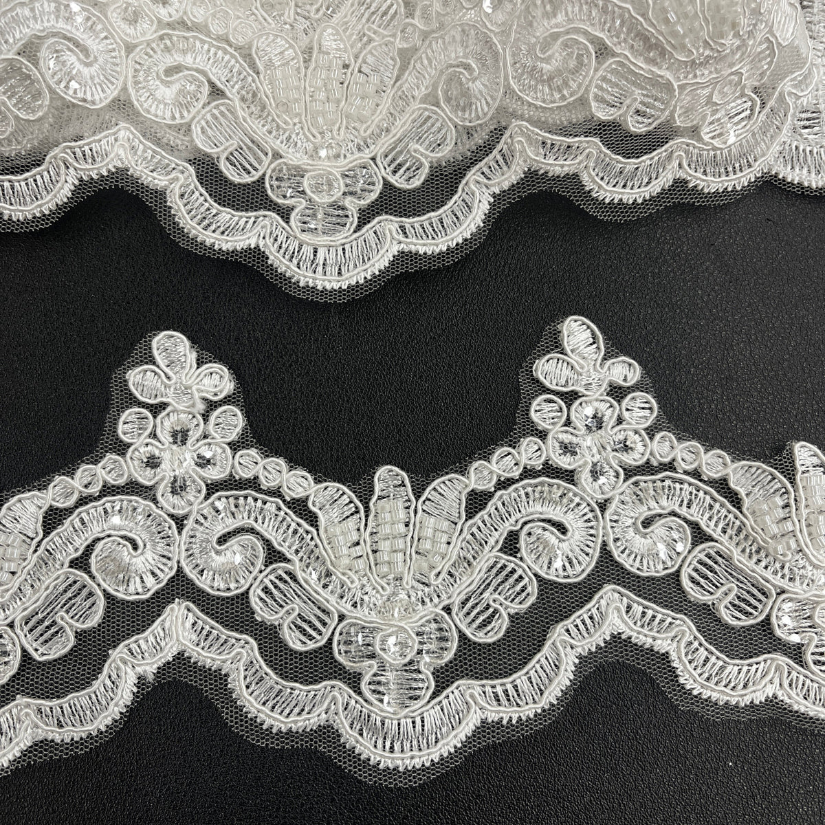 Beaded & Corded Lace Trimming Embroidered on 100% Polyester Net Mesh | Lace USA - KZ-34W-HB