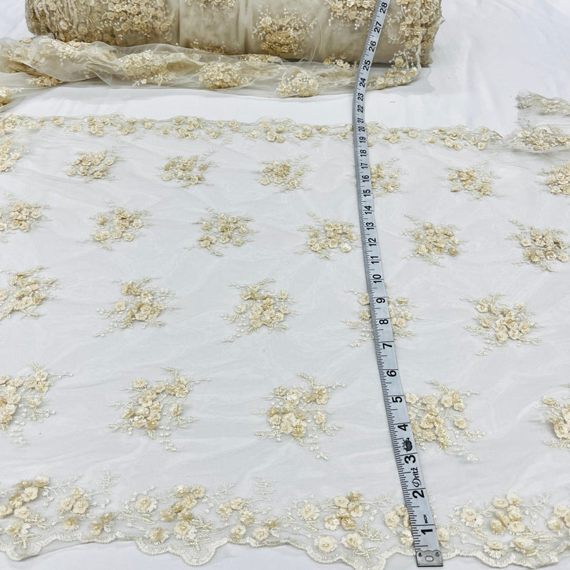 Beaded Double Sided 3D Floral Lace Trimming Embroidered on 100% Polyester Net Mesh | Lace USA - GD-731