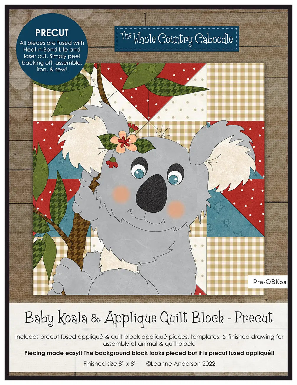 Baby Koala & Applique Quilt Block Precut Fused Applique Pack