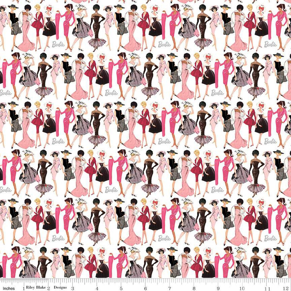 Barbie Vintage Fashion White Cotton 43"/44" Fabric Per Yard