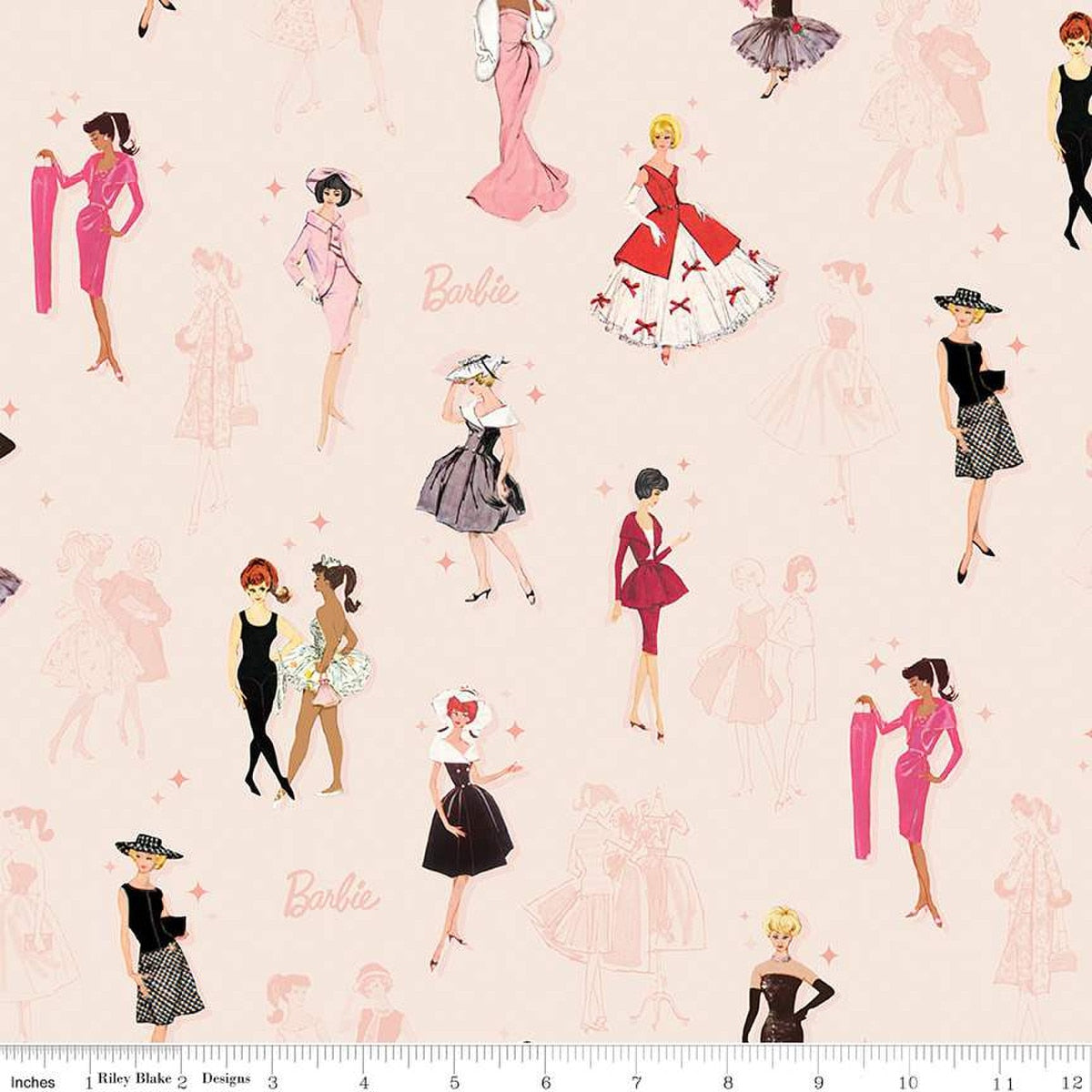 Barbie Vintage Main Blush Cotton 43"/44" Fabric Per Yard