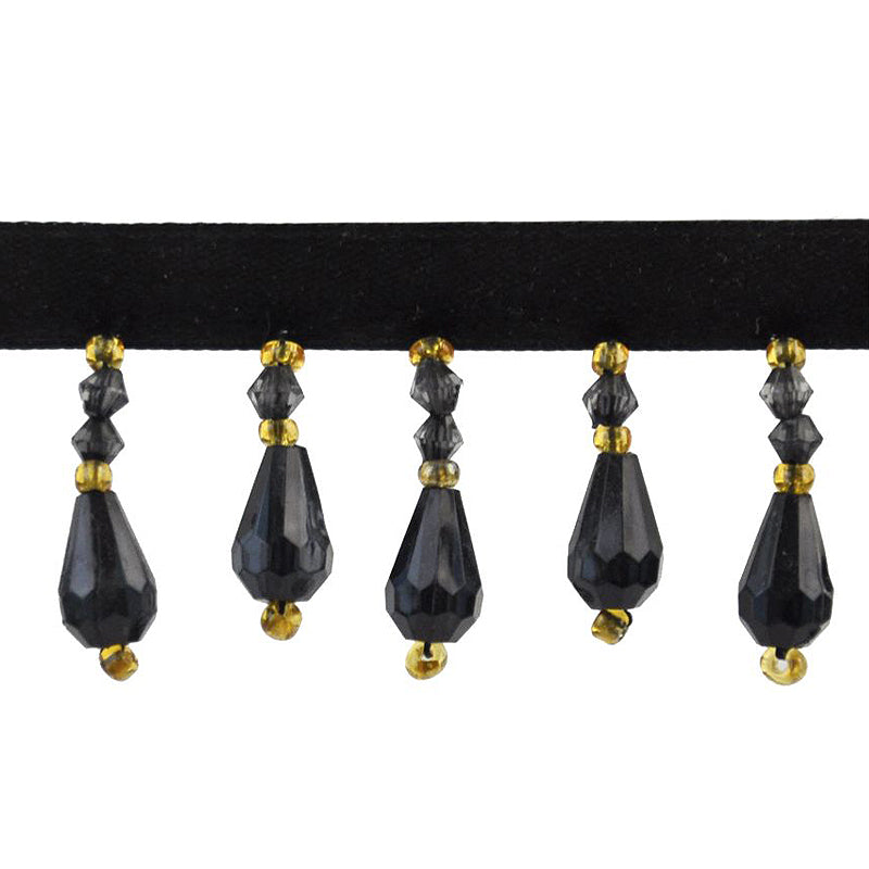 Beaded Fringe - 1 1/2" width (15 Yard Roll) - BB-902-02/10 Black and Gold