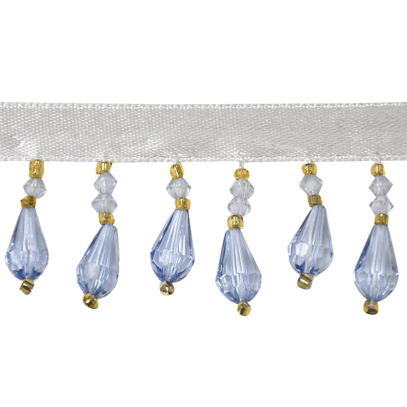 Beaded Fringe - 1 1/2" width (15 Yard Roll) - BB-902-03/10 Light Blue and Gold