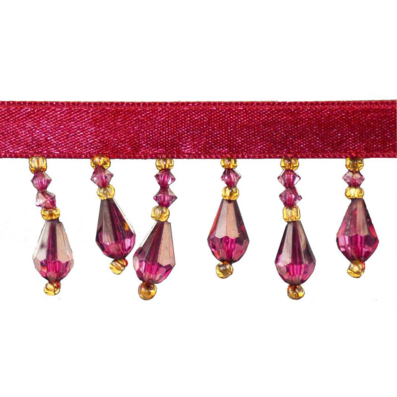 Beaded Fringe - 1 1/2" width (15 Yard Roll) - BB-902-42/10 Fuchsia and Gold