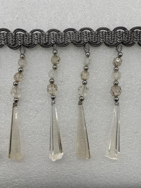 Beaded Fringe with Decorative Braid Trim - 5 1/2" width (15 Yard Rolls) - BB-904-49 Grey