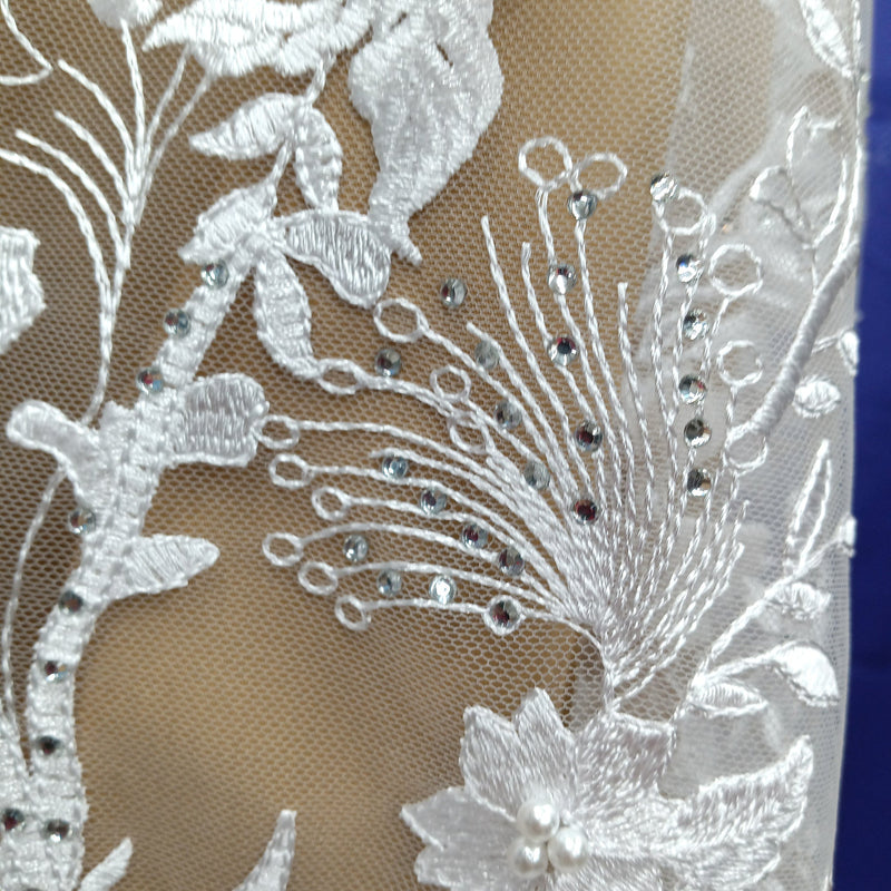 Beaded & Rhinestone 3D Floral Lace Fabric Embroidered on 100% Polyester Net Mesh | Lace USA GD-743