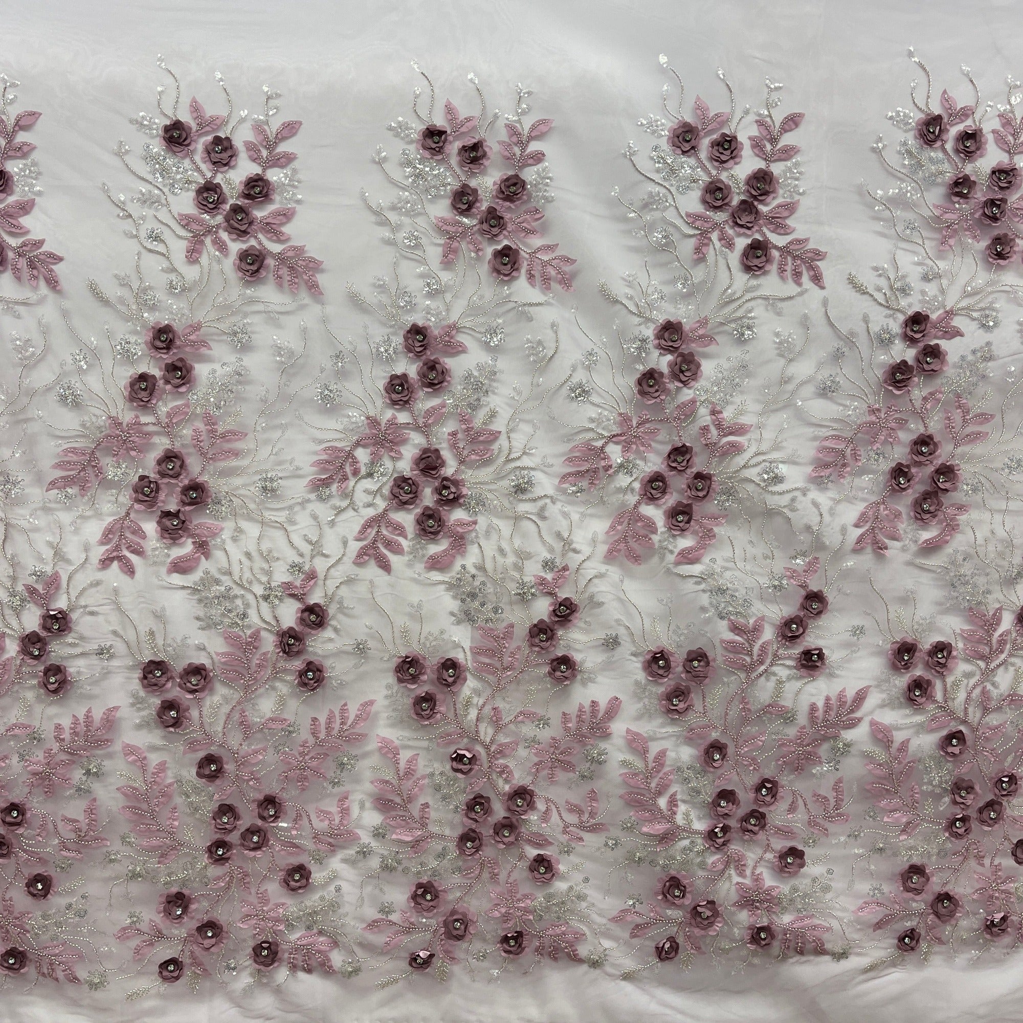 Beaded, Sequined 3D Floral Lace Fabric – Embroidered Mesh for Dresses & Gowns | Lace USA - GD-229