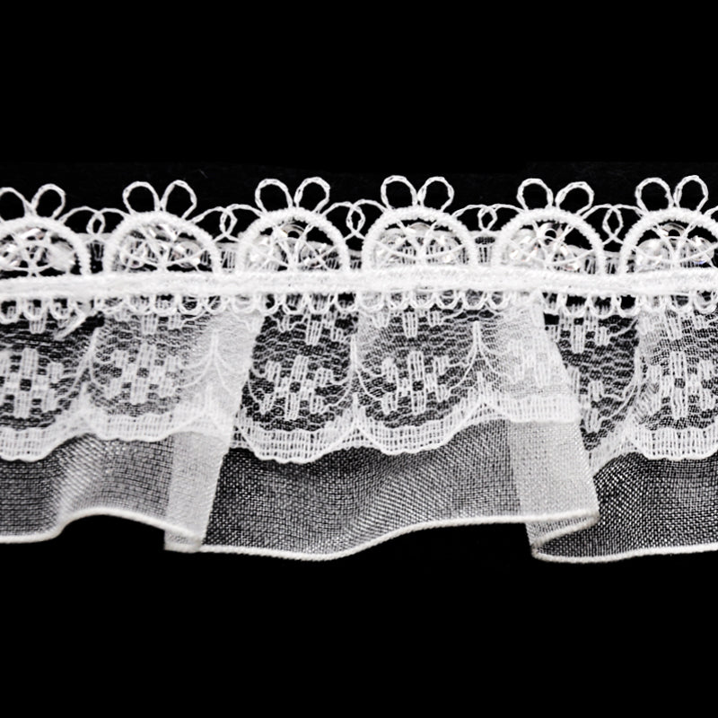 Belagio Enterprises -  1 1/2" Width Doubled Gathered Lace (10 Yard Roll) - BRL-801-27 White