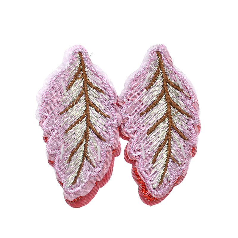 Belagio Enterprises - 1 1/4" Embroidered Leaf Appliques - 2pcs Per Card (6 Cards Per Order) - BPP-M3-08 Pink & Red
