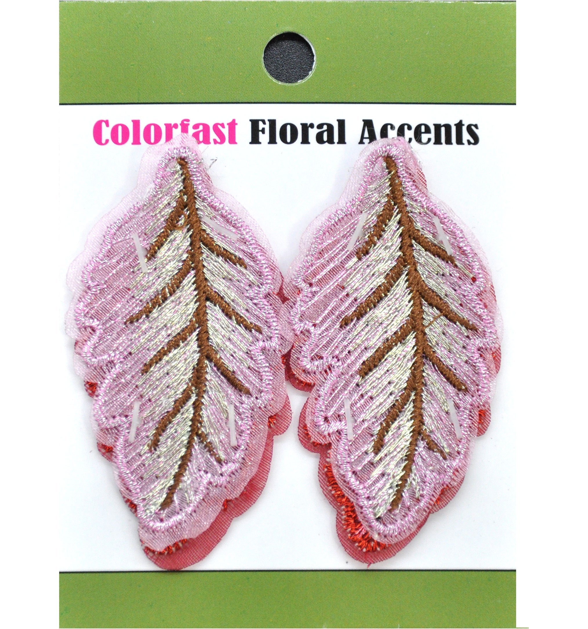 Belagio Enterprises - 1 1/4" Embroidered Leaf Appliques - 2pcs Per Card (6 Cards Per Order) - BPP-M3-08 Pink & Red