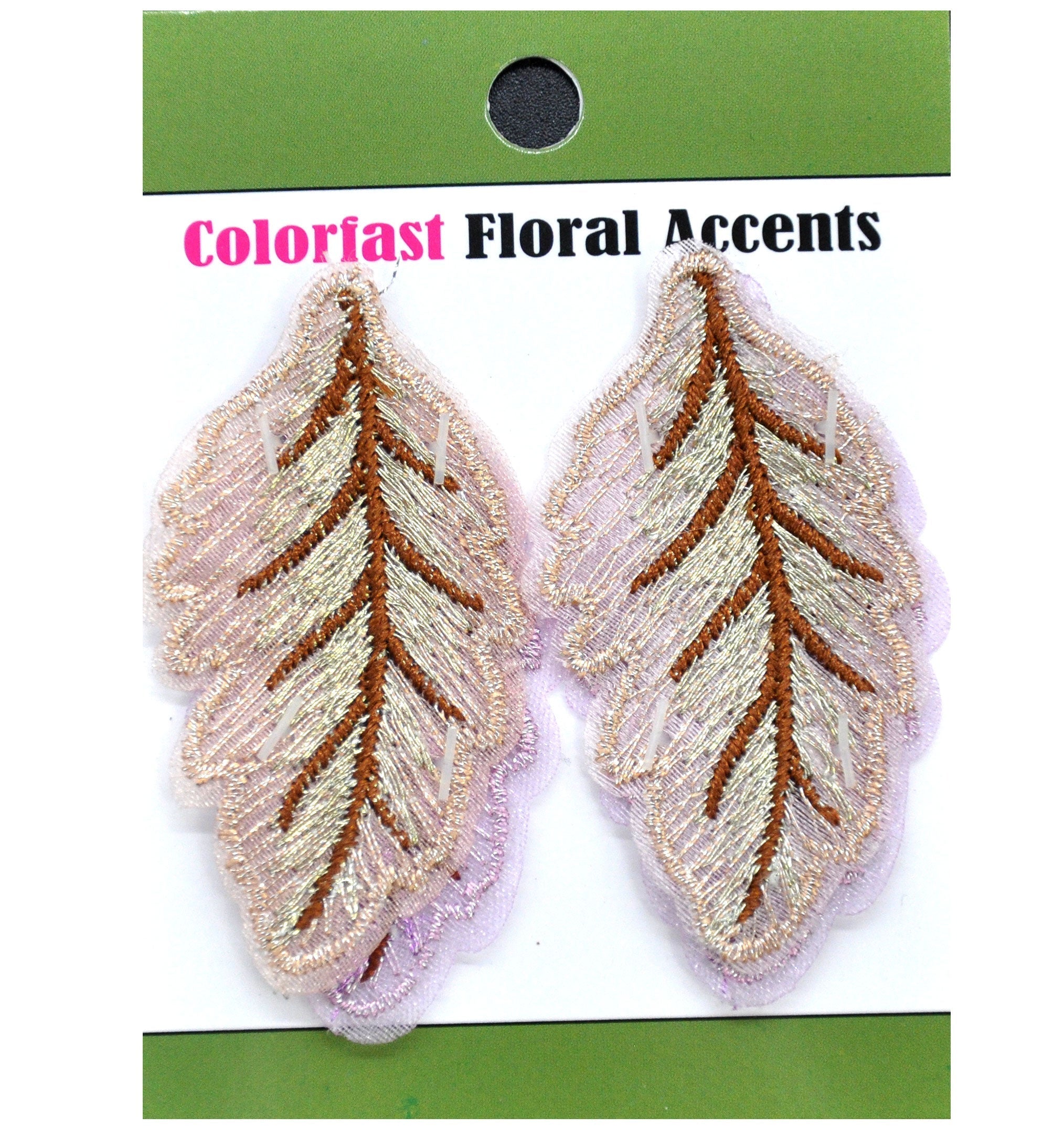 Belagio Enterprises - 1 1/4" Embroidered Leaf Appliques - 2pcs Per Card (6 Cards Per Order) - BPP-M3-09 Salmon & Taupe