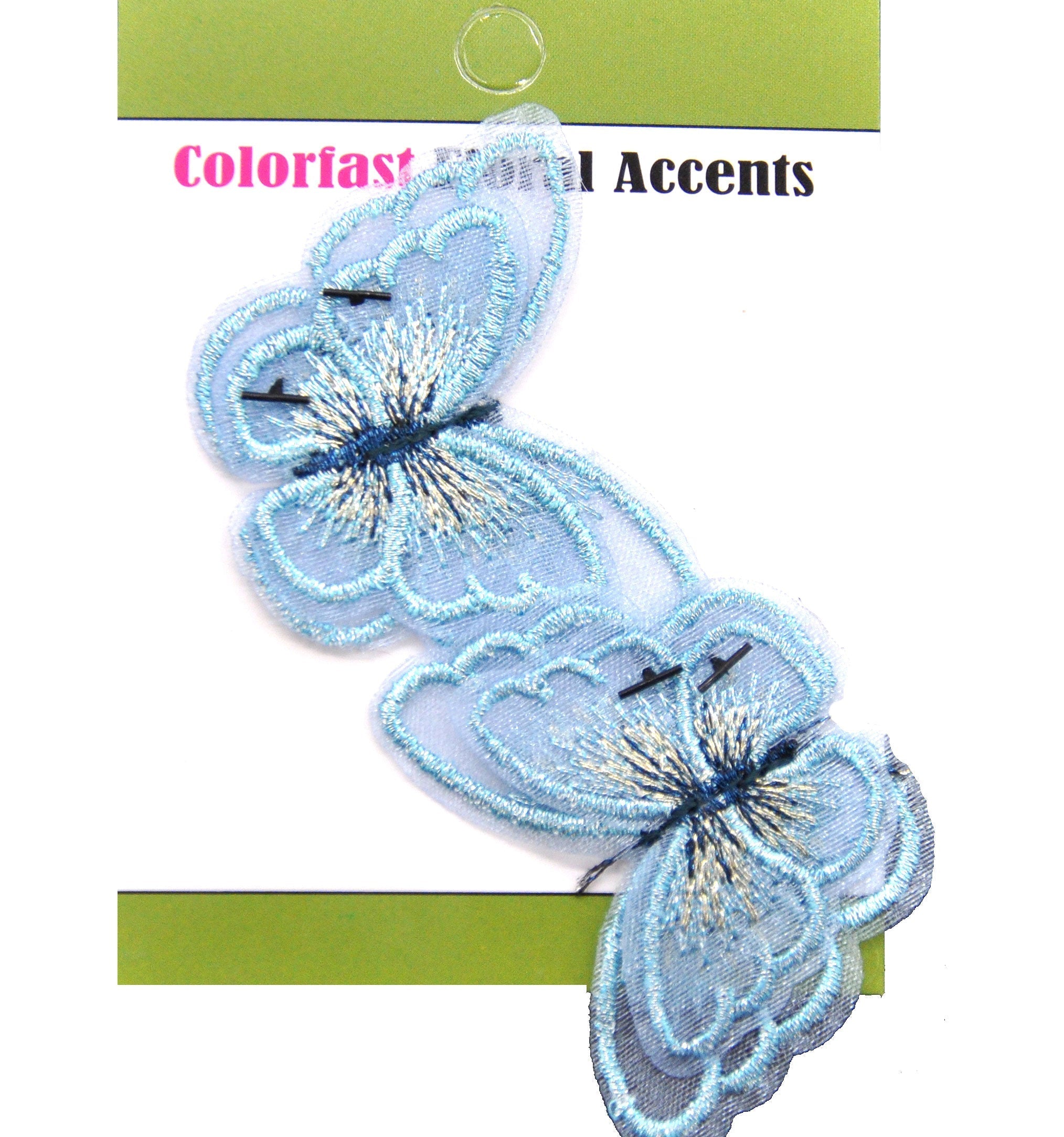 Belagio Enterprises - 2" Embroidered Butterfly Appliques - 12pcs Per Card (6 Cards Per Order) - BPP-N1-03 Blue