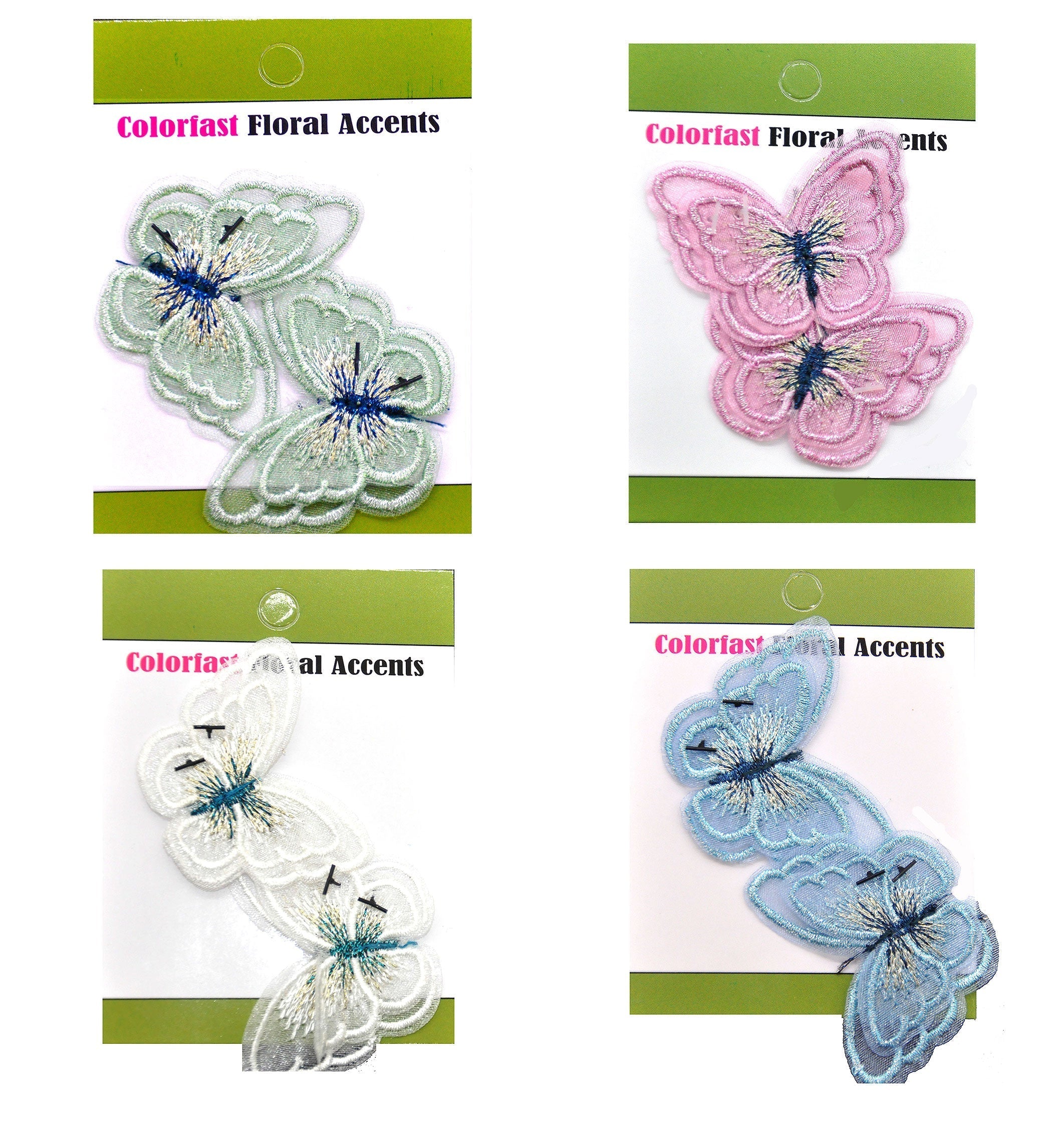 Belagio Enterprises - 2" Embroidered Butterfly Appliques - 12pcs Per Card (6 Cards Per Order) - BPP-N1-14 Green