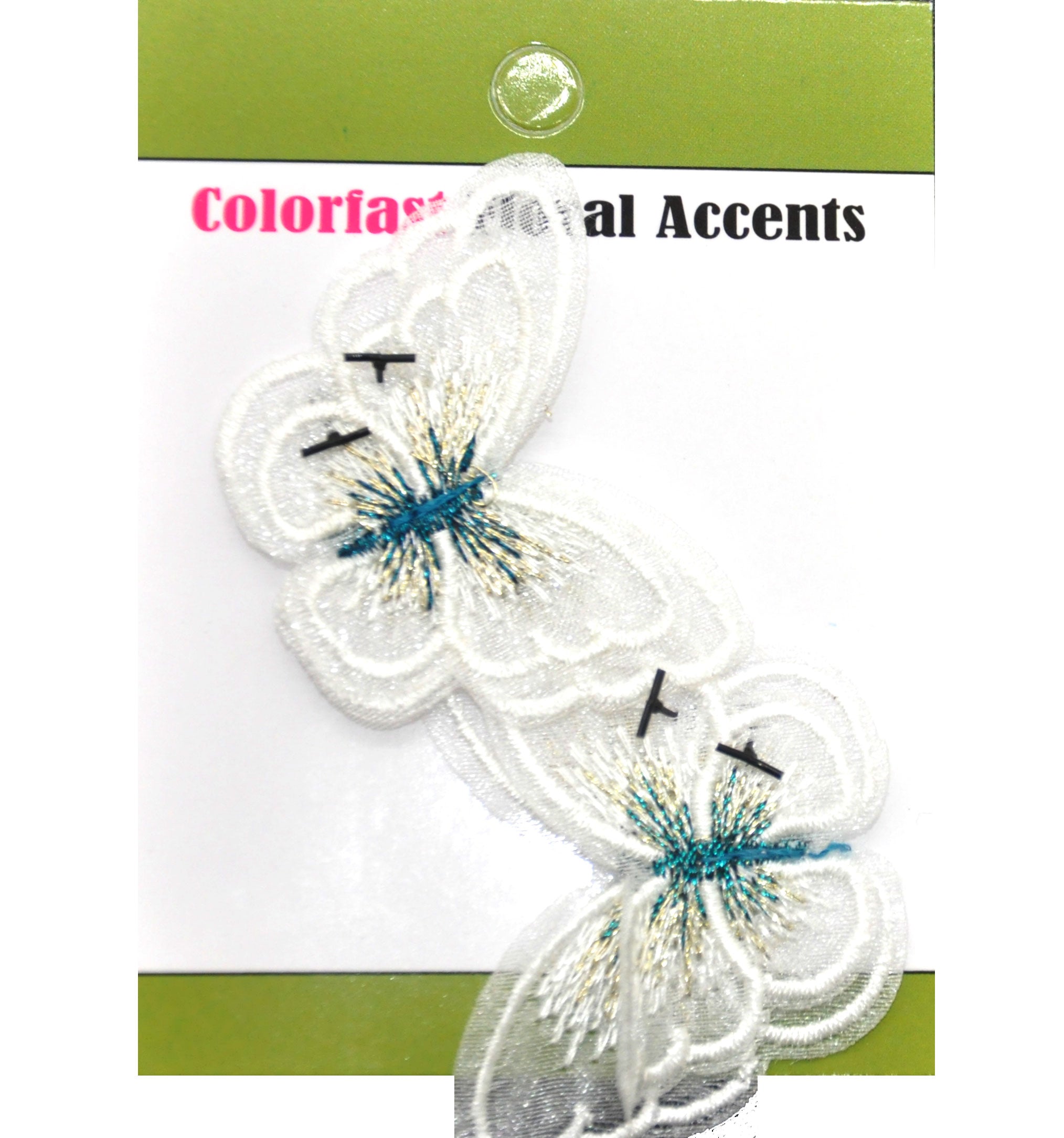 Belagio Enterprises - 2" Embroidered Butterfly Appliques - 12pcs Per Card (6 Cards Per Order) - BPP-N1-27 White