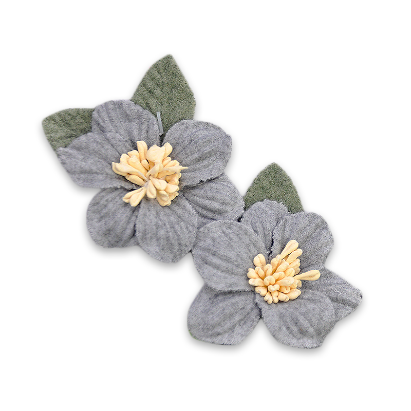 Belagio Enterprises - 2" x 2 1/2" Velvet Flower and Leaves Appliqués (2pcs per Card; 6 Cards Per Order) - BPP-A3-49 Gray
