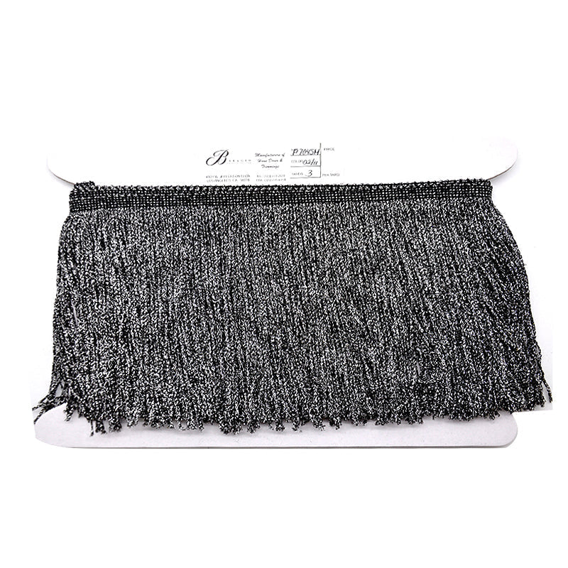 Belagio Enterprises - 6-inch Metallic Chainette Fringe (15 Yard Roll) - P-7045M-02 Black
