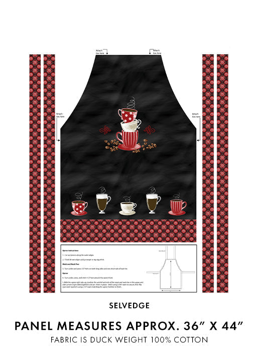 Black And Red Perfect Brew Apron Panel 36" x 44"