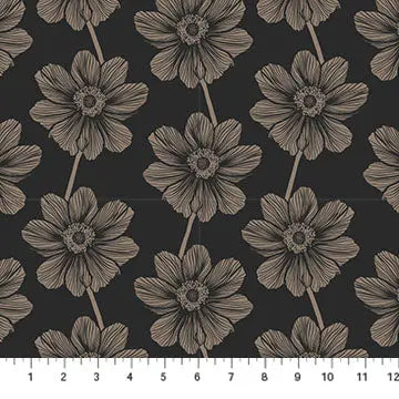 Black Floral Indelible by Anna Maria for Northcott Cotton 44"/45" Fabric Per Yard