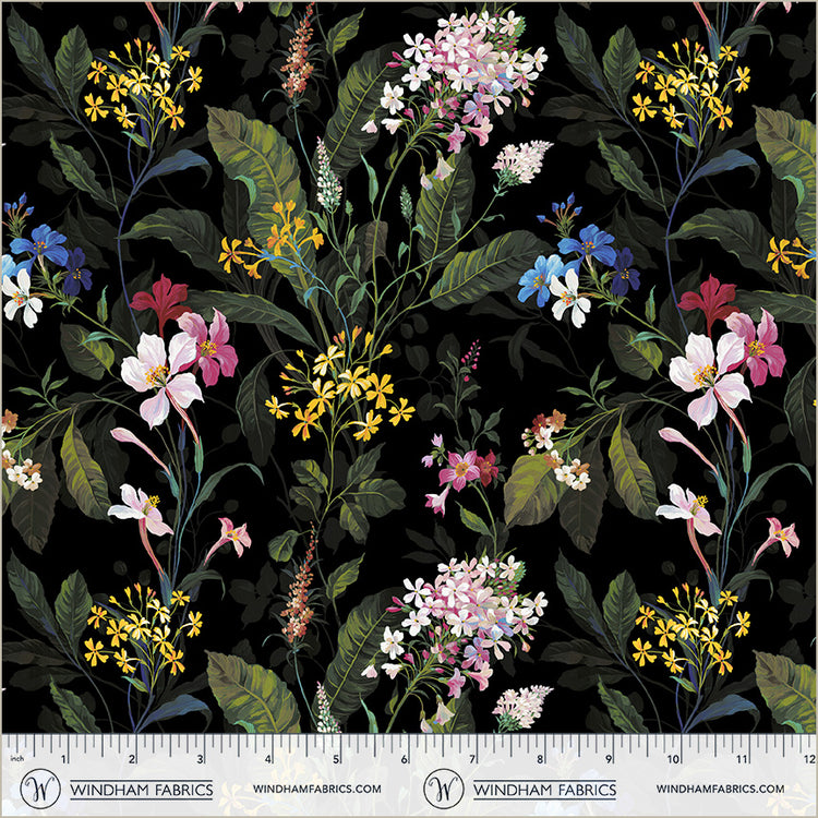 Black Moody Blooms Midnight Blooms Cotton 44"/45" Fabric Per Yard