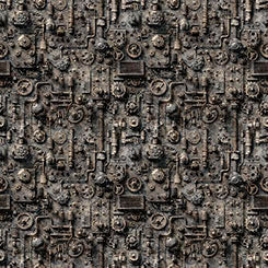 Black Steam & Steel Train Mechanical Gears Cotton 44/45 Fabric Per Yard