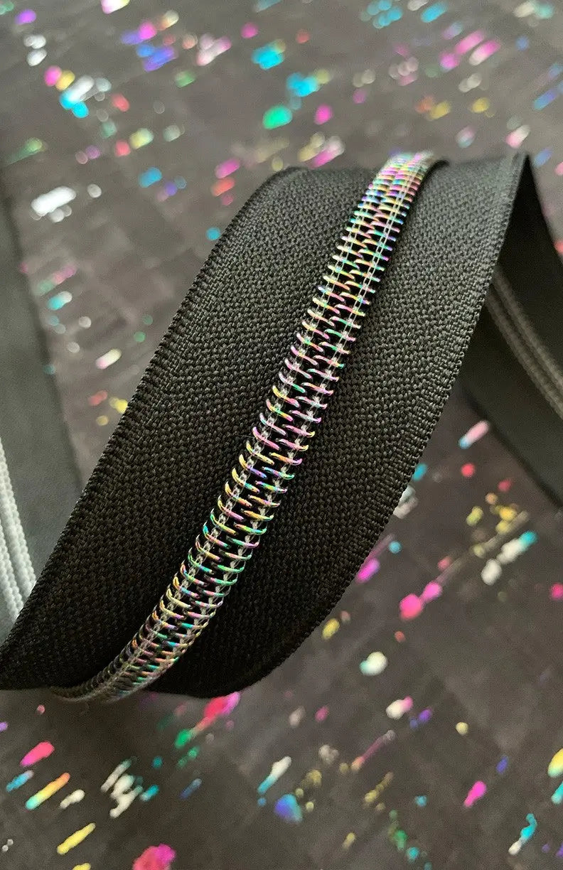 Black Zipper Tape with Iridescent Teeth