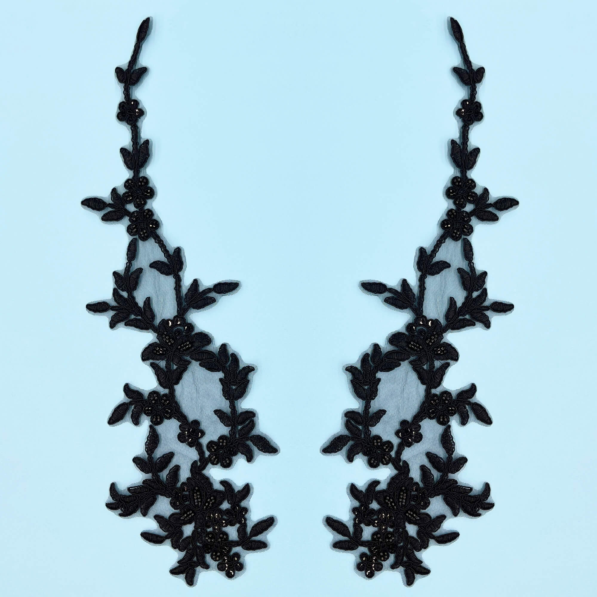 Beaded & Corded Floral Lace Applique Embroidered on 100% Polyester Net Mesh | Lace USA - 95903W-HB