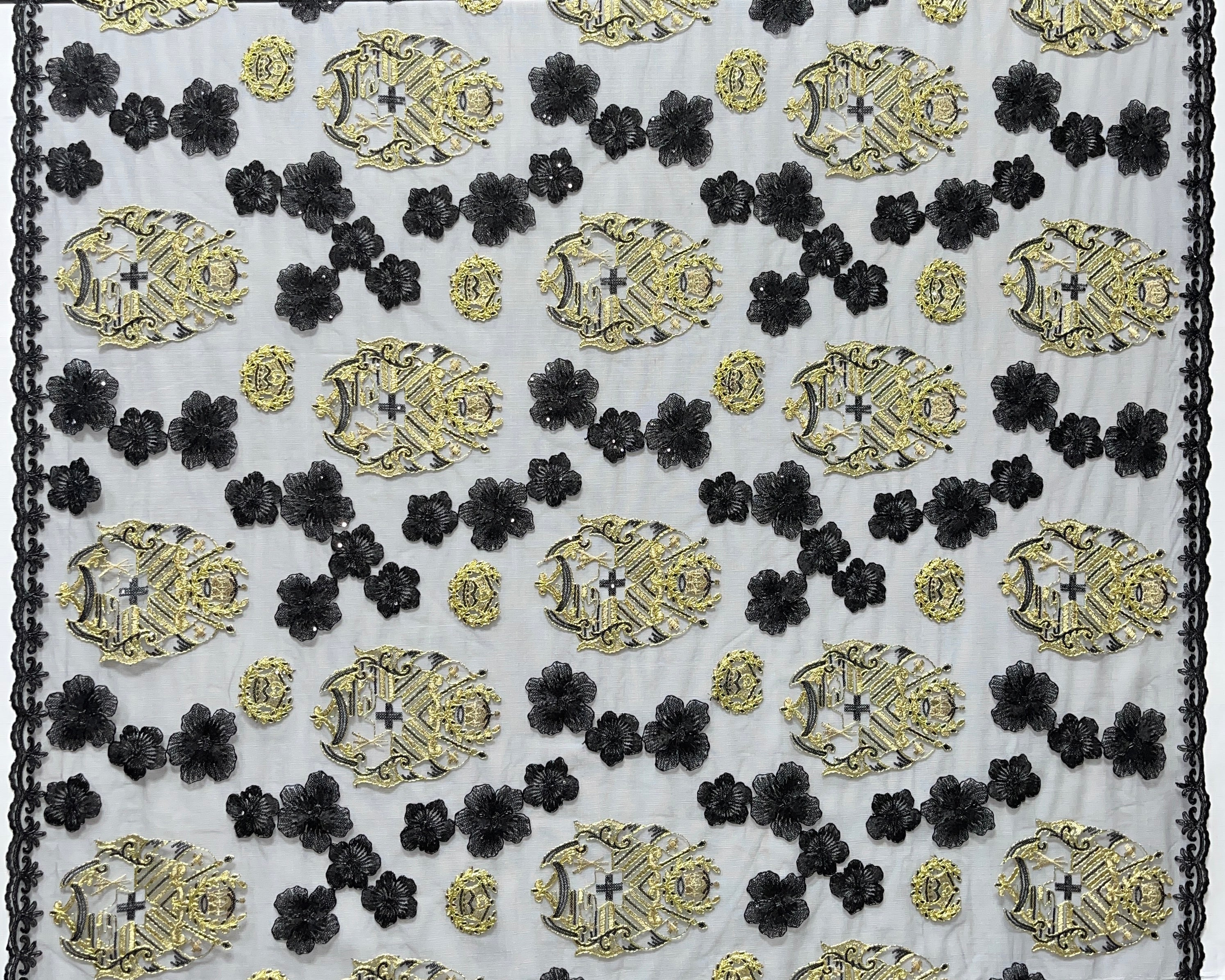 Black Hibiscus Flowers Tonga Seal Lace | Islands Fabric