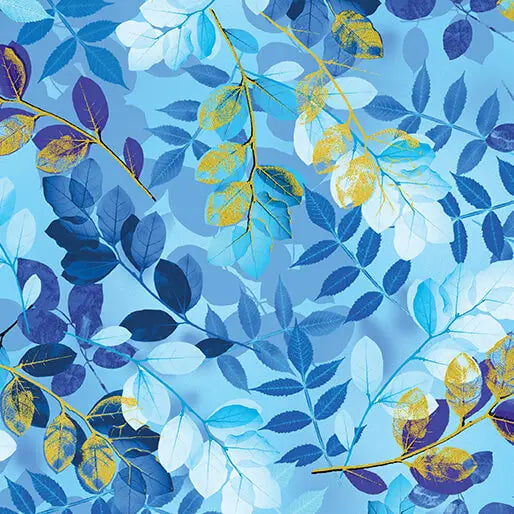 Blue Ethereal Leaves Cotton 44"/45" Fabric Per Yard