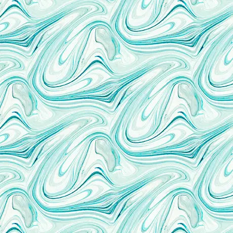Blue Green Turquoise Marble Virtuoso Cotton 44"/45" Fabric Per Yard
