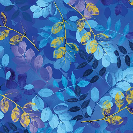 Blue Royal Ethereal Leaves Cotton 44"/45" Fabric Per Yard