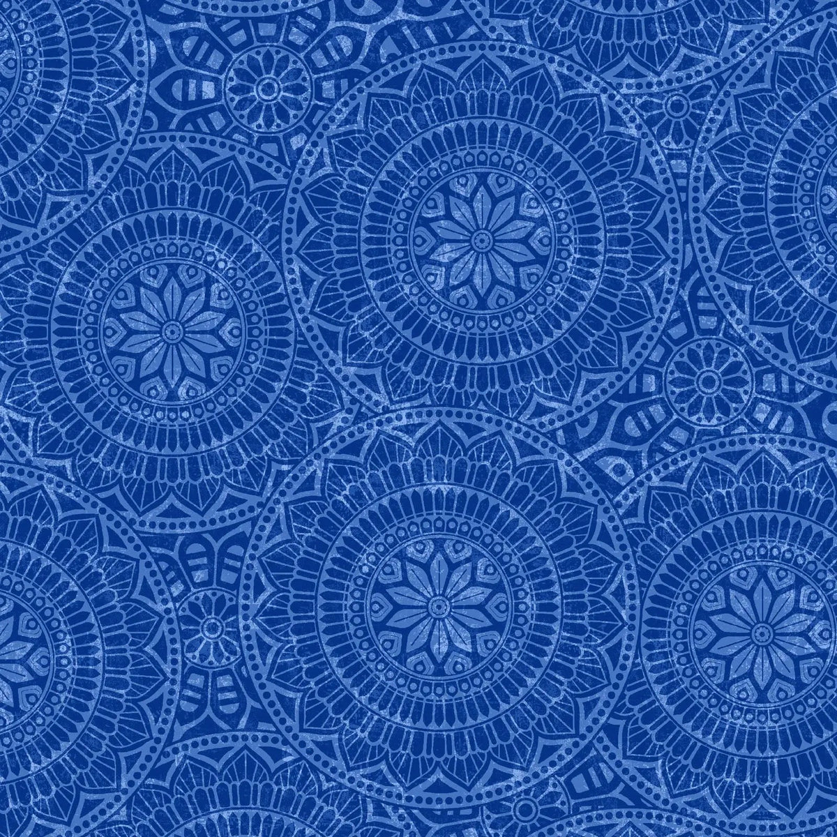 Blue Vespa Tossed Mandalas Cotton Wideback Fabric Per Yard
