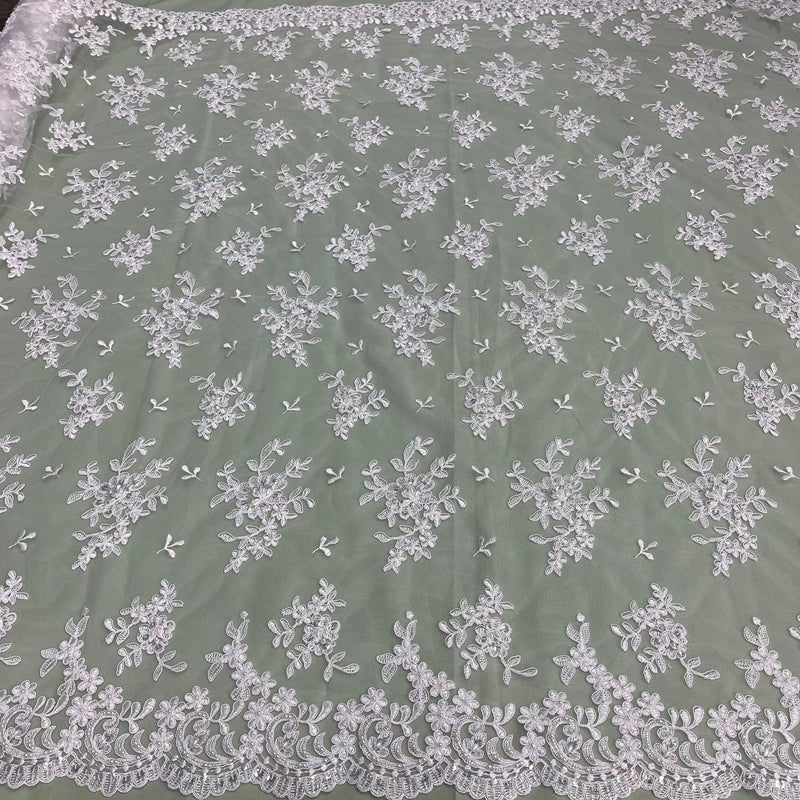 Beaded & Corded Bridal Lace Fabric Embroidered on 100% Polyester Net Mesh | Lace USA - 91436W-BP