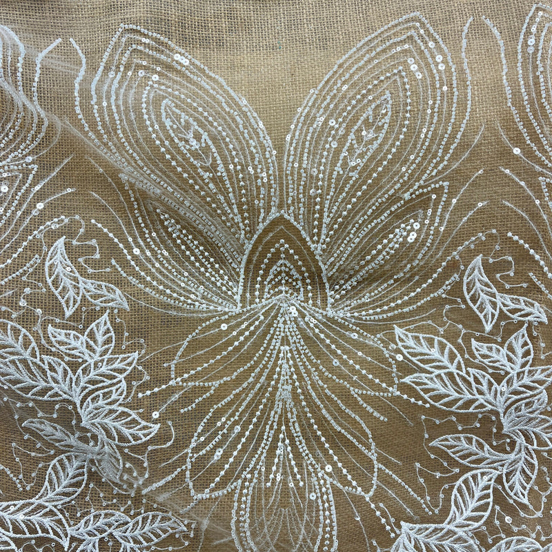 Beaded & Sequined Lace Fabric Embroidered on 100% Polyester Net Mesh | Spandex Palace - GD-2918