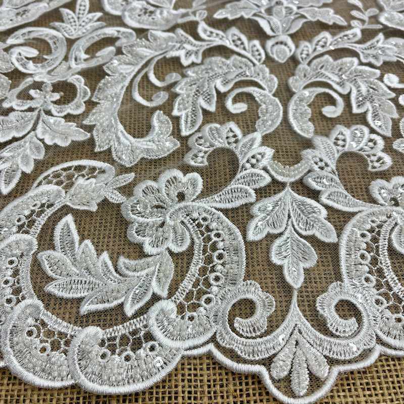 Beaded Lace Fabric Embroidered on 100% Polyester Net Mesh | Spandex Palace