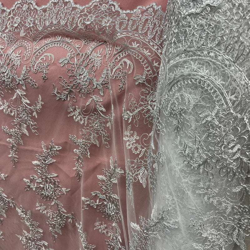 Corded Bridal Lace Fabric Embroidered on 100% Polyester Net Mesh | Lace USA - 96979W